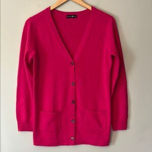 Takashimaya Japan 100% Cashmere Cardigan Sweater Pockets Size Medium Hot Pink